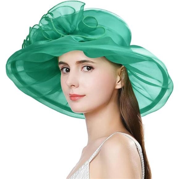 Derby Hats for Women, Classy Organza Sun Hat, Green